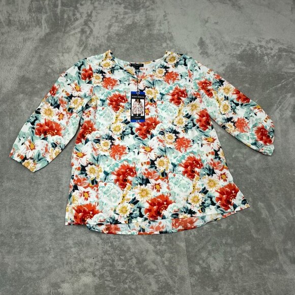 Mario Serrani Italy Floral V-Neck Top L/G 100% Polyester Lightweight NWT 6225 - Picture 1 of 8